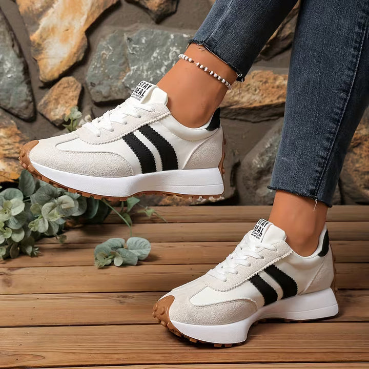 Comfortable Trainers for Women with Colorblock Panel Lace Up Cushioned Sole Retro Runner Style