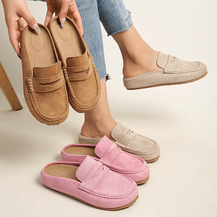 Comfortable Loafers for Women with Suede Upper Penny Strap Cushioned Slip On Flat Style