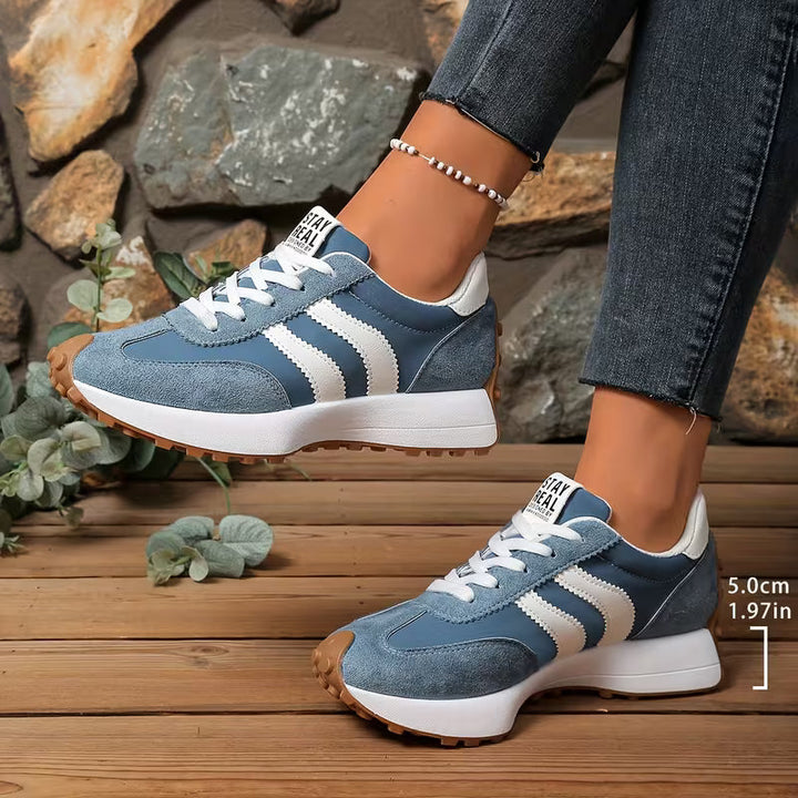 Comfortable Trainers for Women with Colorblock Panel Lace Up Cushioned Sole Retro Runner Style