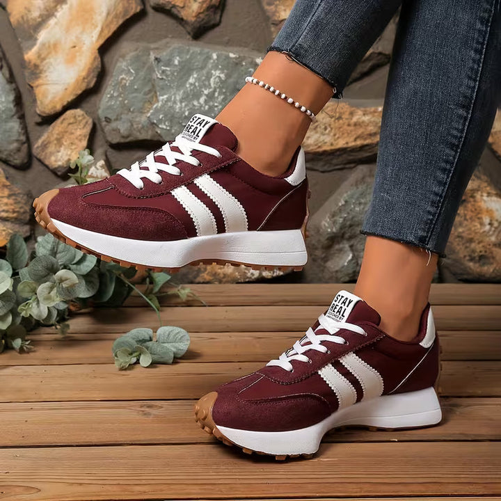 Comfortable Trainers for Women with Colorblock Panel Lace Up Cushioned Sole Retro Runner Style