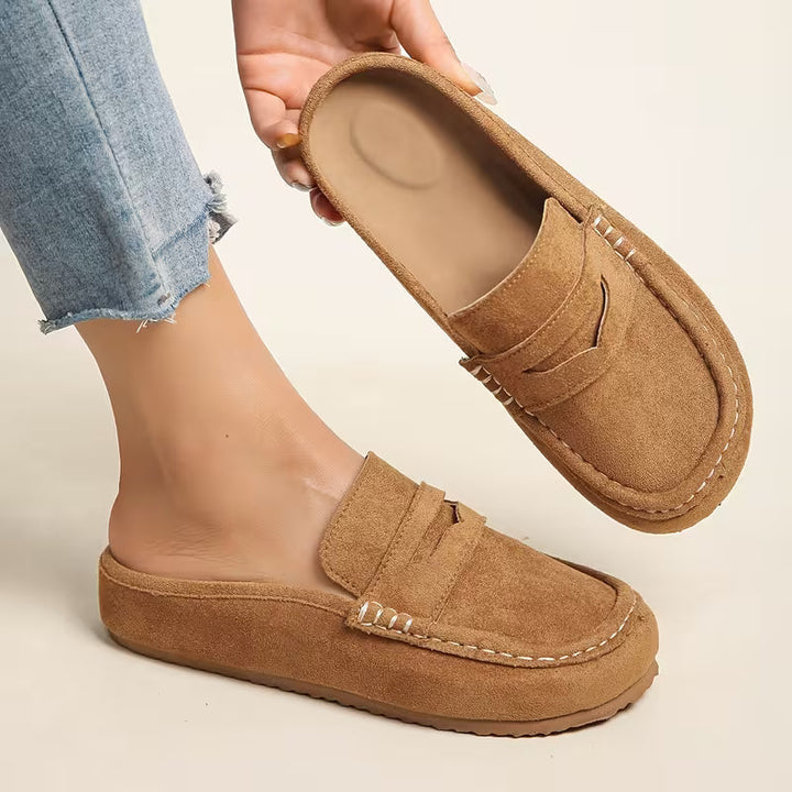 Comfortable Loafers for Women with Suede Upper Penny Strap Cushioned Slip On Flat Style
