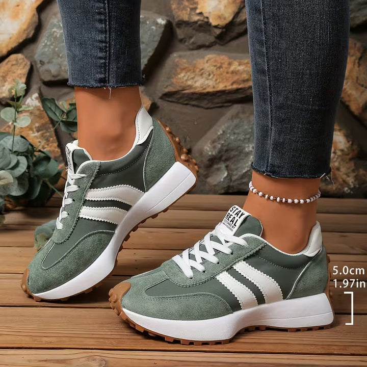 Comfortable Trainers for Women with Colorblock Panel Lace Up Cushioned Sole Retro Runner Style
