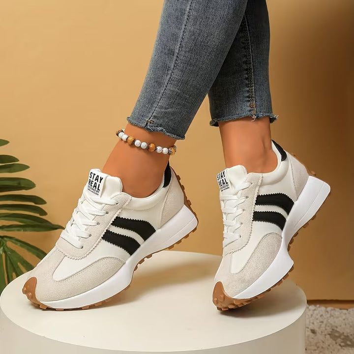 Comfortable Trainers for Women with Colorblock Panel Lace Up Cushioned Sole Retro Runner Style