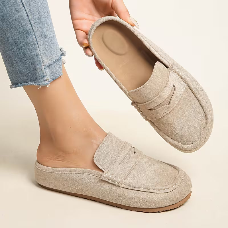 Comfortable Loafers for Women with Suede Upper Penny Strap Cushioned Slip On Flat Style