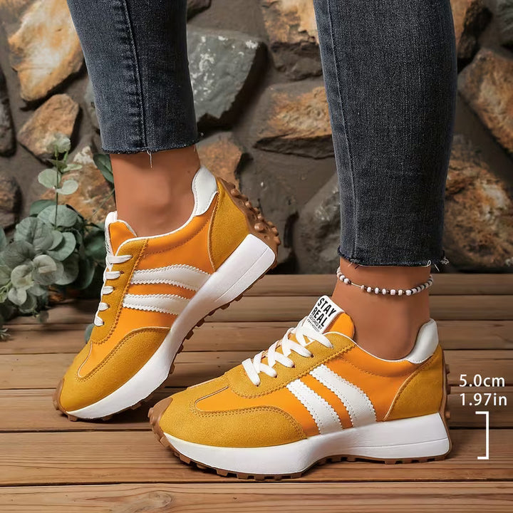 Comfortable Trainers for Women with Colorblock Panel Lace Up Cushioned Sole Retro Runner Style