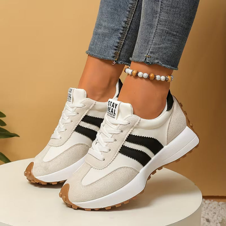 Comfortable Trainers for Women with Colorblock Panel Lace Up Cushioned Sole Retro Runner Style