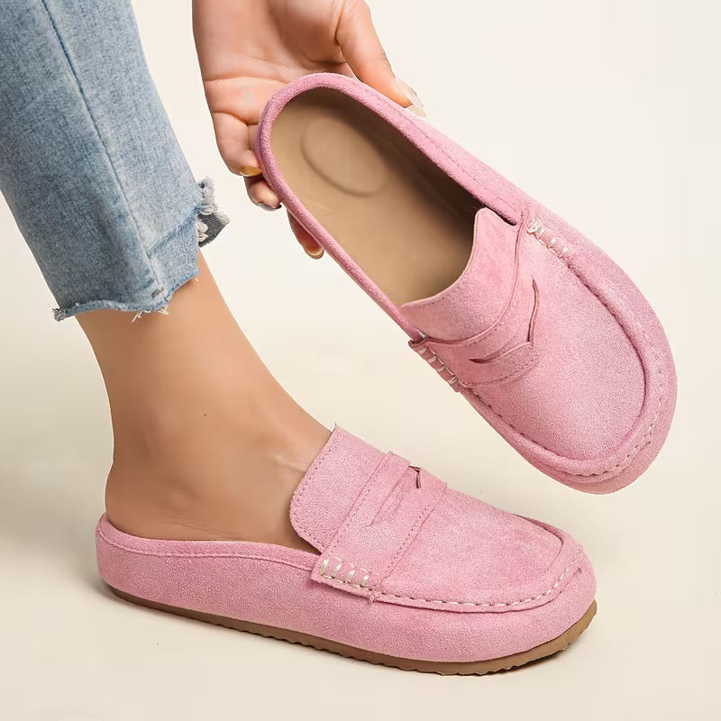 Comfortable Loafers for Women with Suede Upper Penny Strap Cushioned Slip On Flat Style