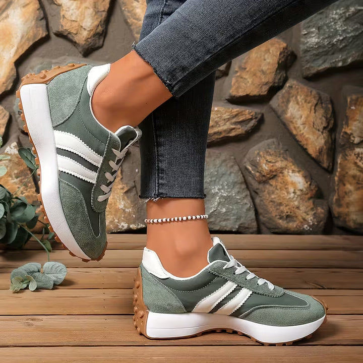 Comfortable Trainers for Women with Colorblock Panel Lace Up Cushioned Sole Retro Runner Style