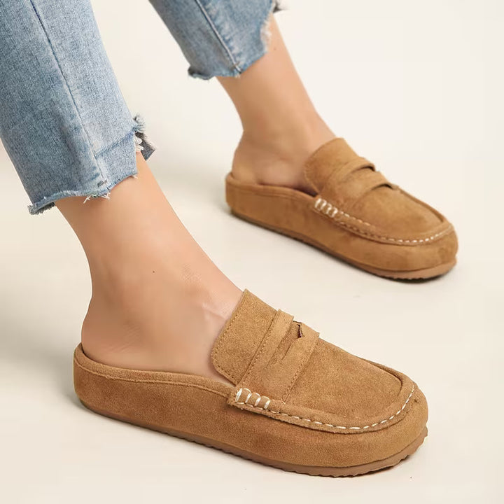 Comfortable Loafers for Women with Suede Upper Penny Strap Cushioned Slip On Flat Style