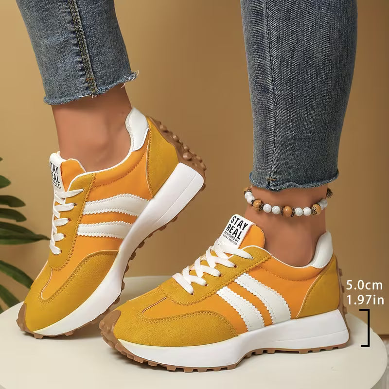 Comfortable Trainers for Women with Colorblock Panel Lace Up Cushioned Sole Retro Runner Style
