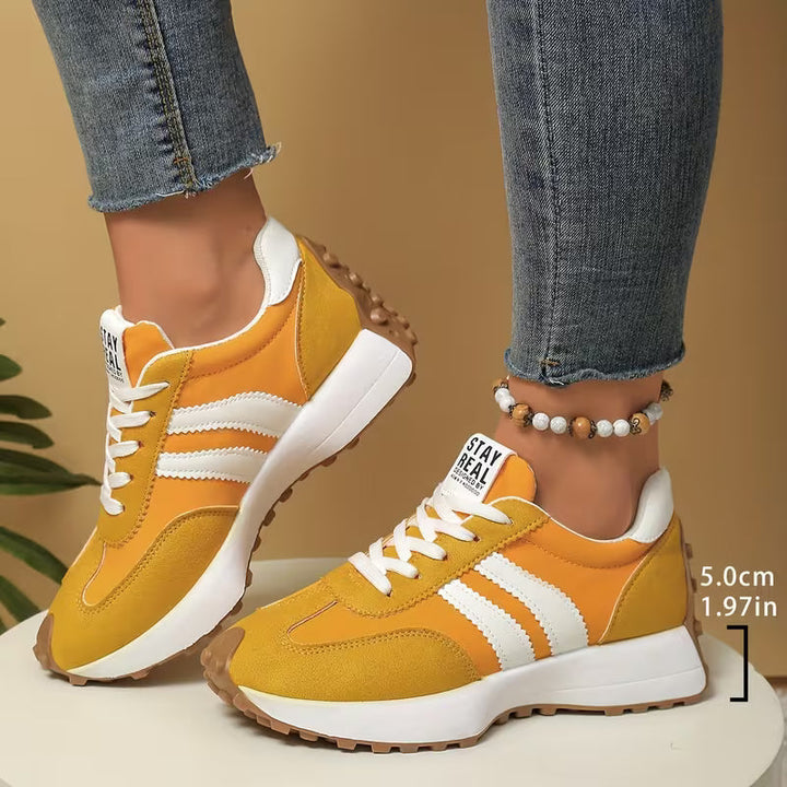 Comfortable Trainers for Women with Colorblock Panel Lace Up Cushioned Sole Retro Runner Style
