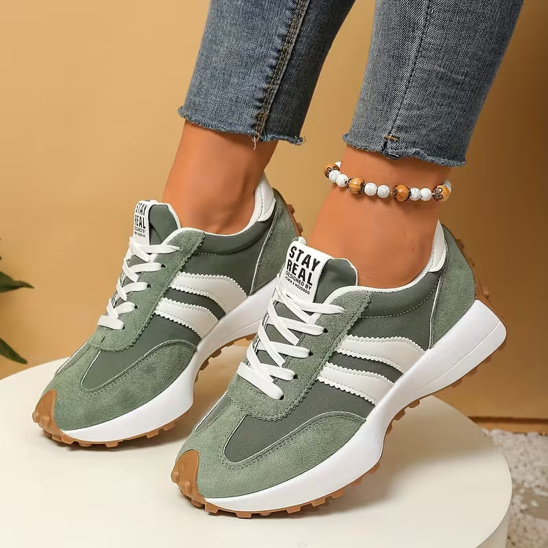 Comfortable Trainers for Women with Colorblock Panel Lace Up Cushioned Sole Retro Runner Style