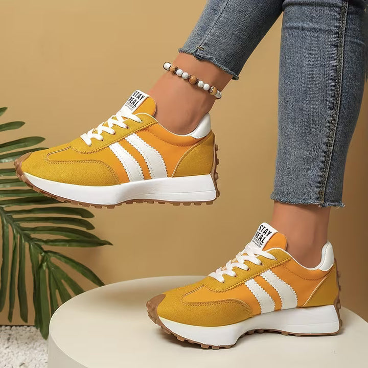 Comfortable Trainers for Women with Colorblock Panel Lace Up Cushioned Sole Retro Runner Style