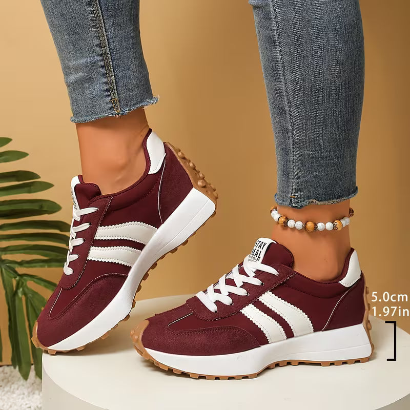 Comfortable Trainers for Women with Colorblock Panel Lace Up Cushioned Sole Retro Runner Style
