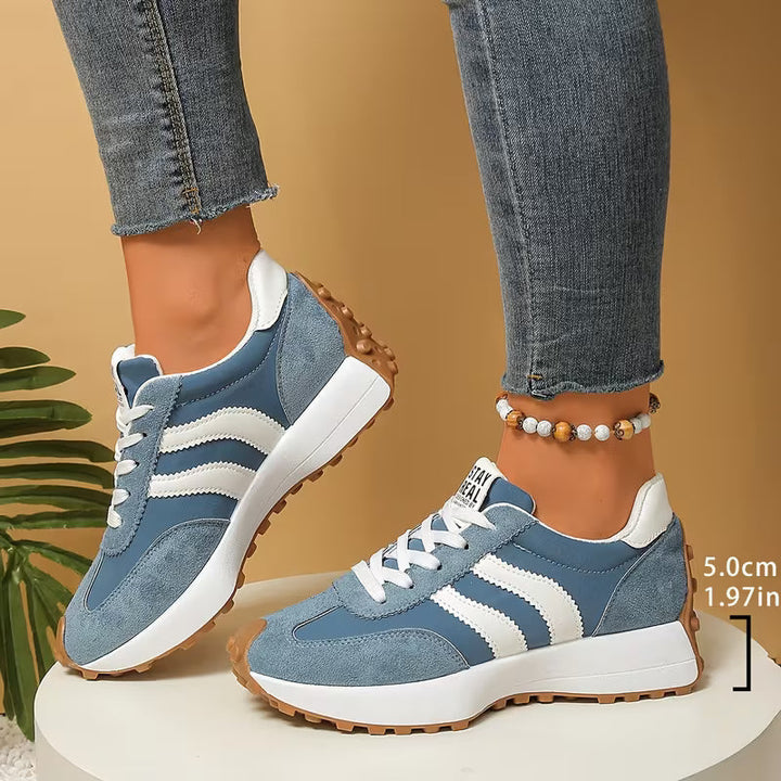Comfortable Trainers for Women with Colorblock Panel Lace Up Cushioned Sole Retro Runner Style
