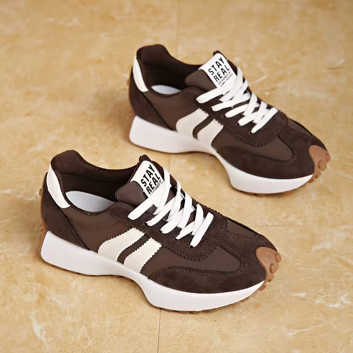 Comfortable Trainers for Women with Colorblock Panel Lace Up Cushioned Sole Retro Runner Style