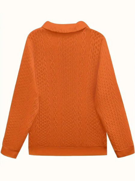 Comfortable Cable Knit Sweater for Women with Zip Collar Long Sleeve Relaxed Textured Style