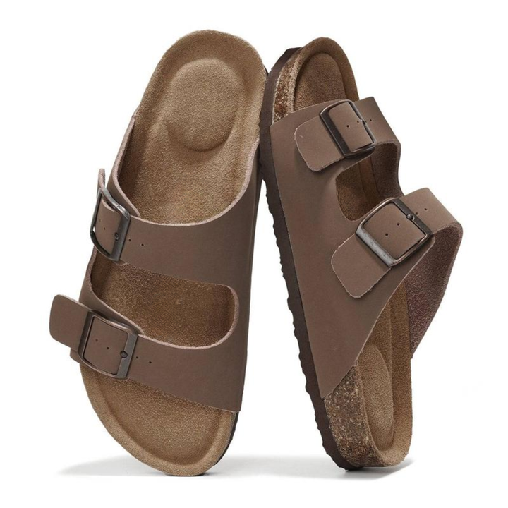 Comfortable Slide Sandals for Women with Double Buckle Strap Contoured Footbed Open Toe Style