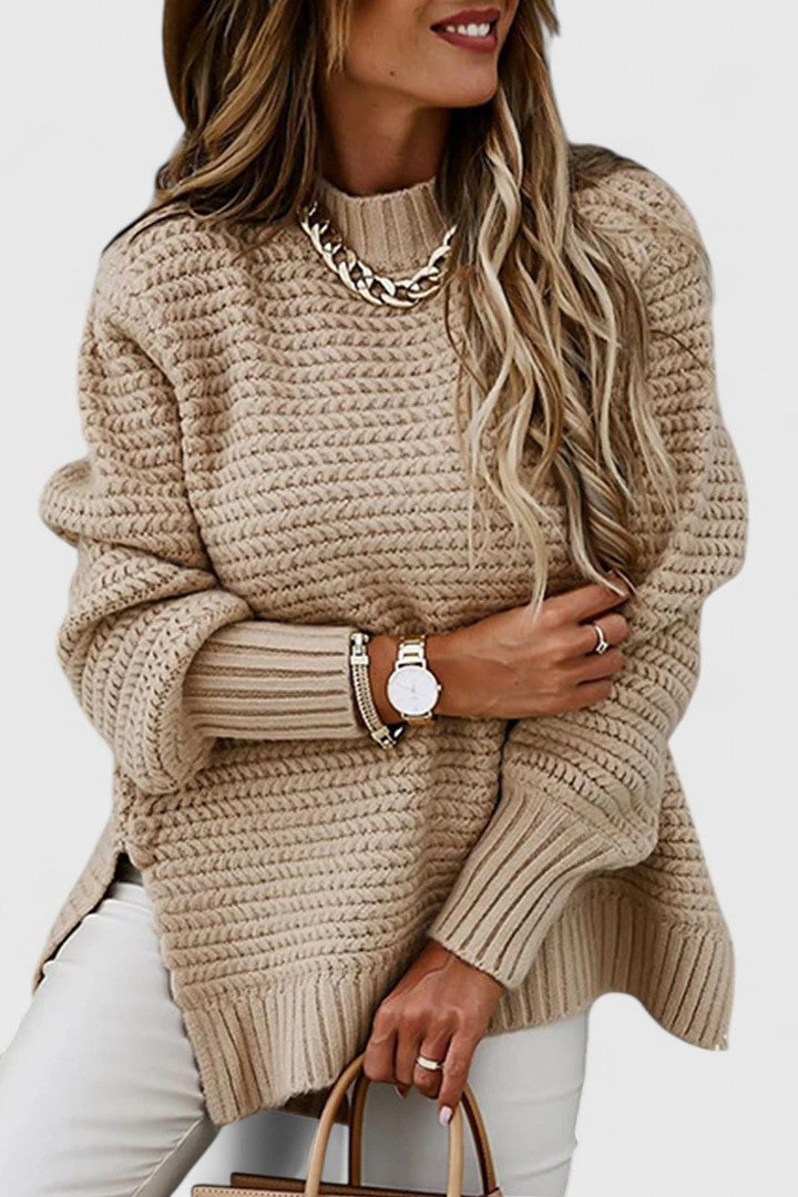Comfortable Ribbed Knit Sweater for Women with High Neck Long Sleeve Relaxed Oversized Style