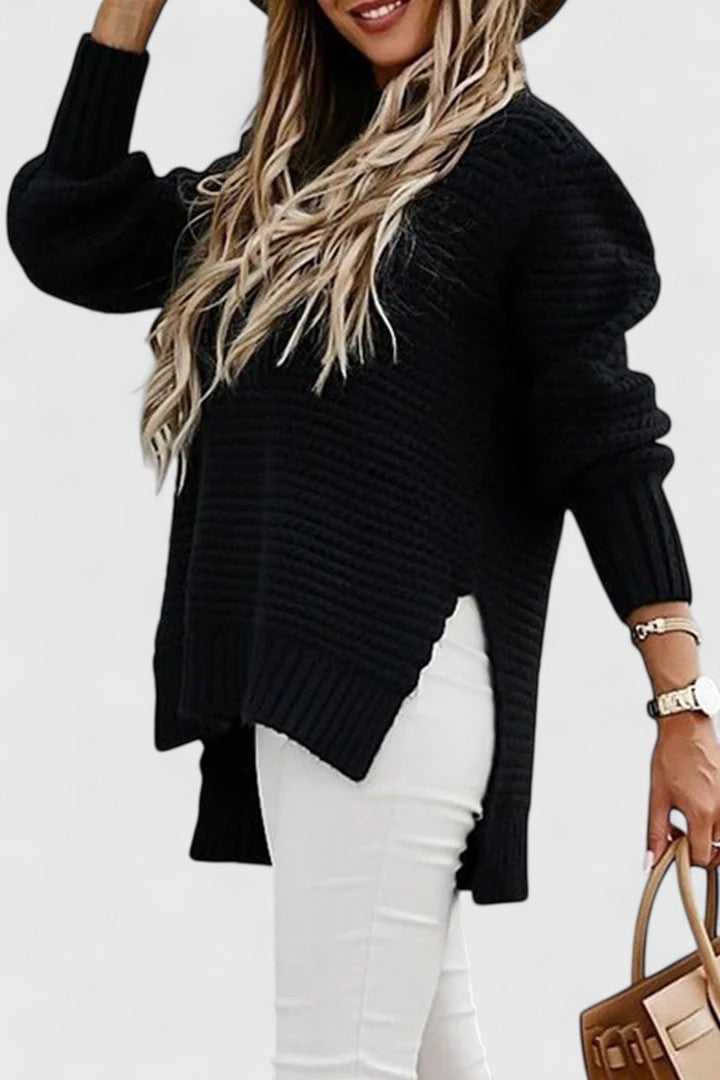 Comfortable Ribbed Knit Sweater for Women with High Neck Long Sleeve Relaxed Oversized Style