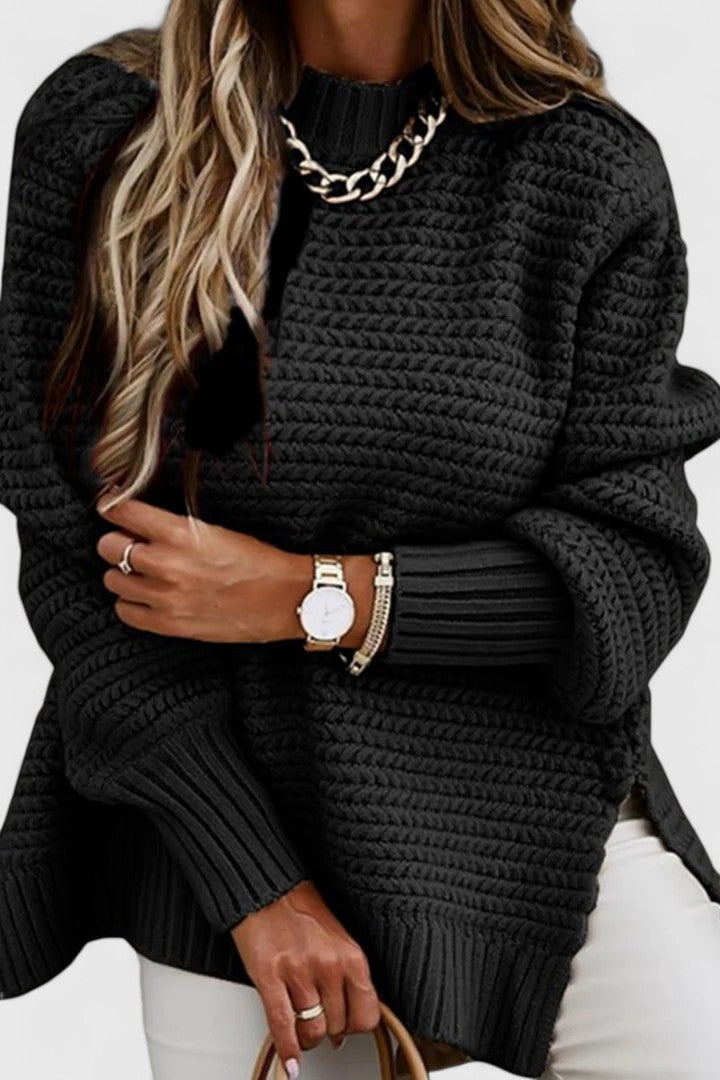 Comfortable Ribbed Knit Sweater for Women with High Neck Long Sleeve Relaxed Oversized Style