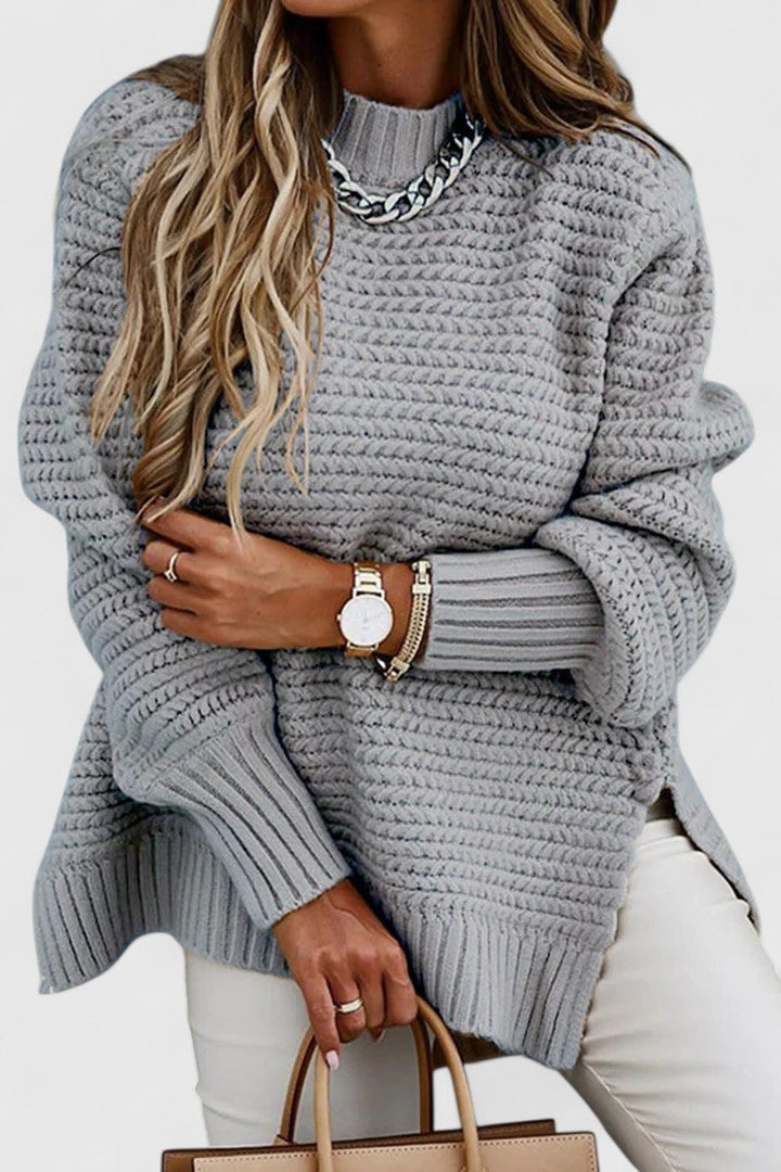 Comfortable Ribbed Knit Sweater for Women with High Neck Long Sleeve Relaxed Oversized Style