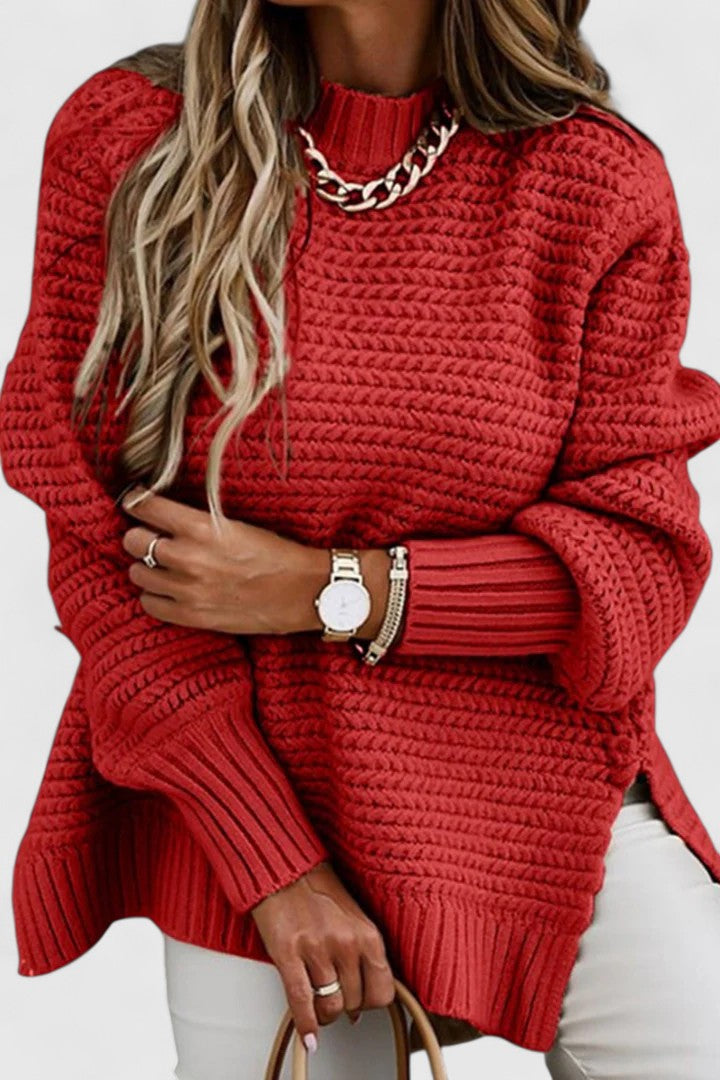 Comfortable Ribbed Knit Sweater for Women with High Neck Long Sleeve Relaxed Oversized Style