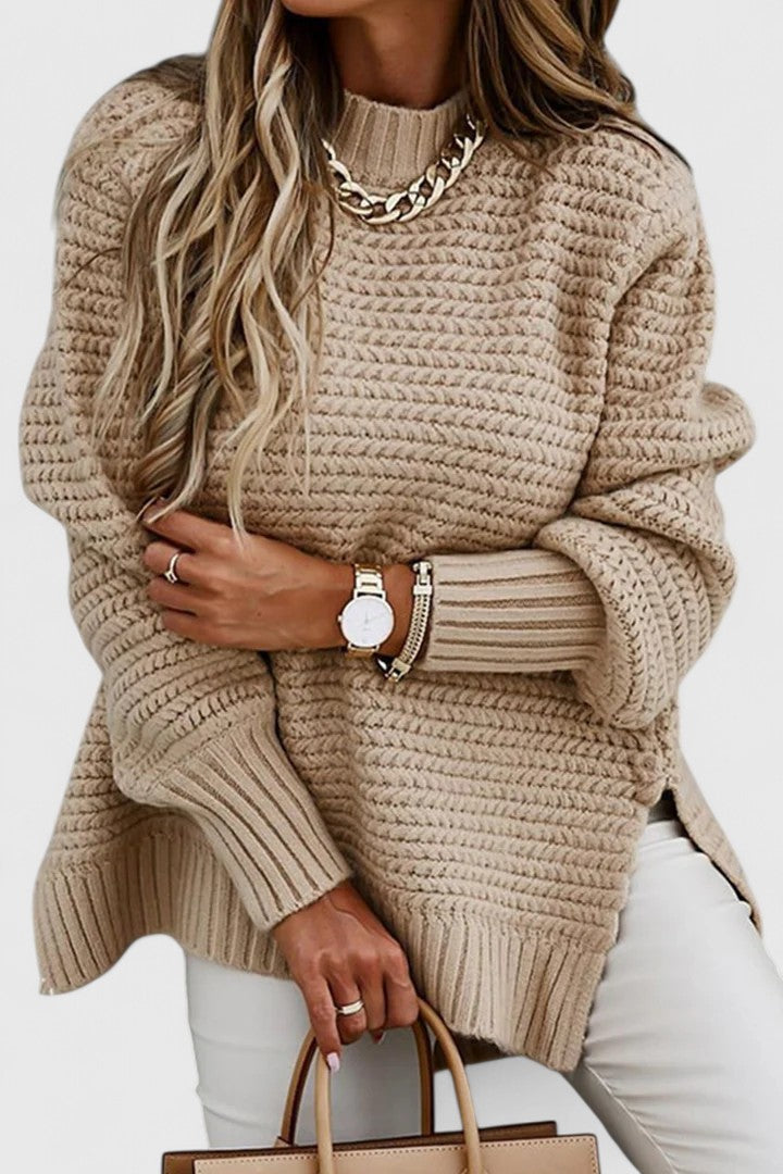 Comfortable Ribbed Knit Sweater for Women with High Neck Long Sleeve Relaxed Oversized Style