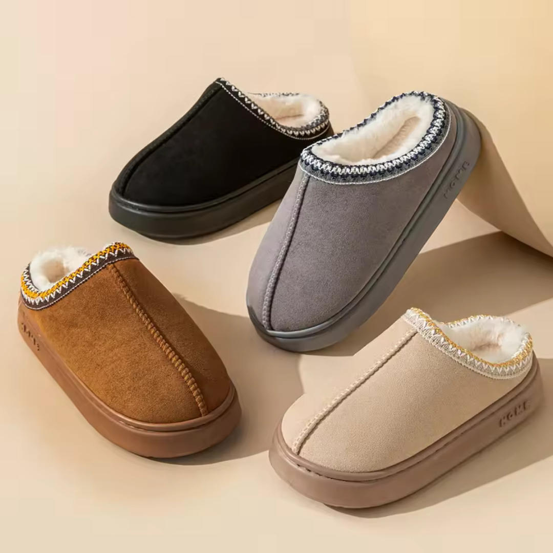 Comfortable Slippers for Women with Faux Shearling Collar Braided Trim Backless Mule Style