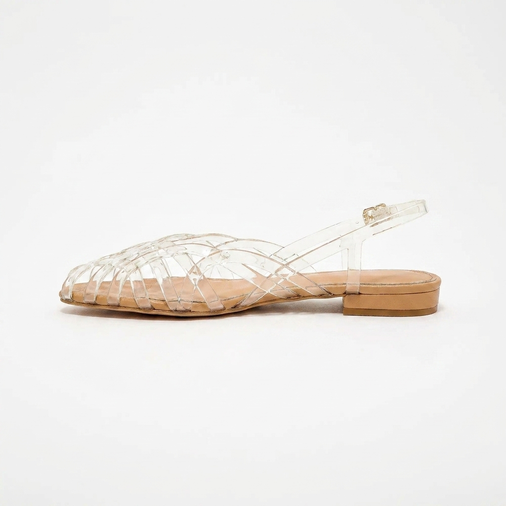 Comfortable Jelly Sandals for Women with Woven Cage Strap Closed Toe Slingback Flat Style