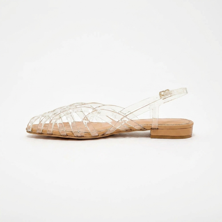 Comfortable Jelly Sandals for Women with Woven Cage Strap Closed Toe Slingback Flat Style