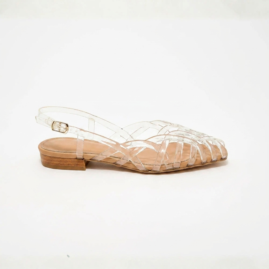 Comfortable Jelly Sandals for Women with Woven Cage Strap Closed Toe Slingback Flat Style