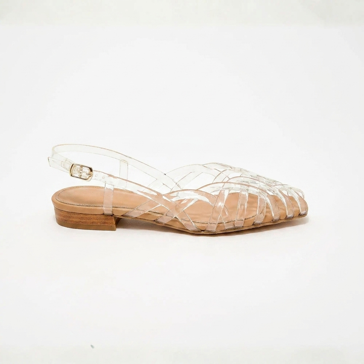 Comfortable Jelly Sandals for Women with Woven Cage Strap Closed Toe Slingback Flat Style