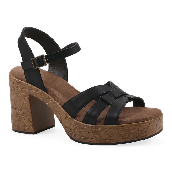 Comfortable Block Heel Sandals for Women with Woven Strap Cork Platform Ankle Strap Style