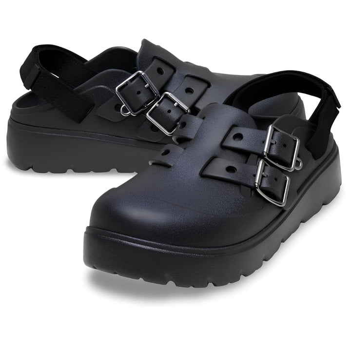Comfortable Clogs for Women with Double Buckle Strap Chunky Lug Platform Backless Slip On Style