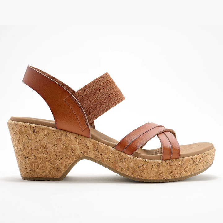 Comfortable Wedge Sandals for Women with Crossover Strap Cork Platform Elastic Slingback Style