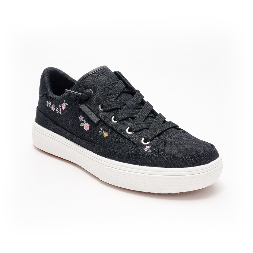 Comfortable Trainers for Women with Floral Embroidery Canvas Upper Lace Up Low Top Style