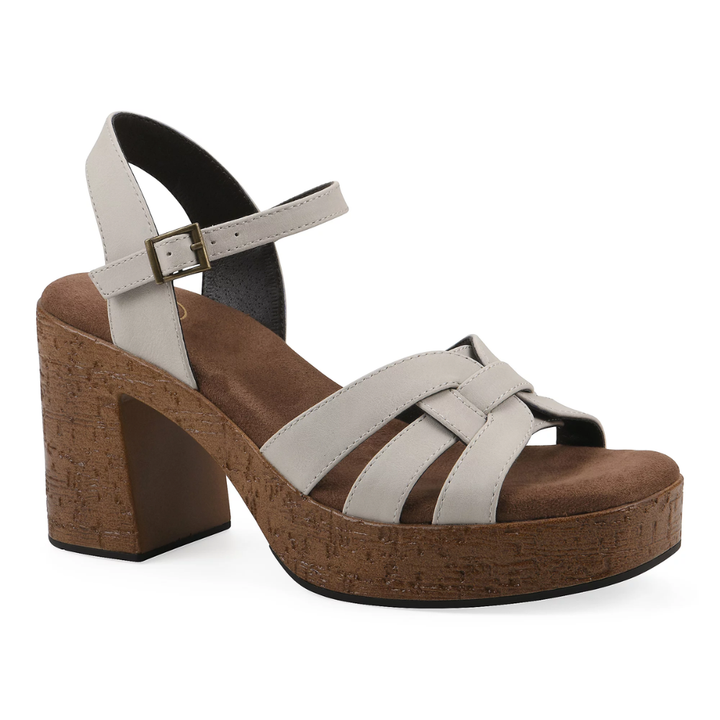 Comfortable Block Heel Sandals for Women with Woven Strap Cork Platform Ankle Strap Style