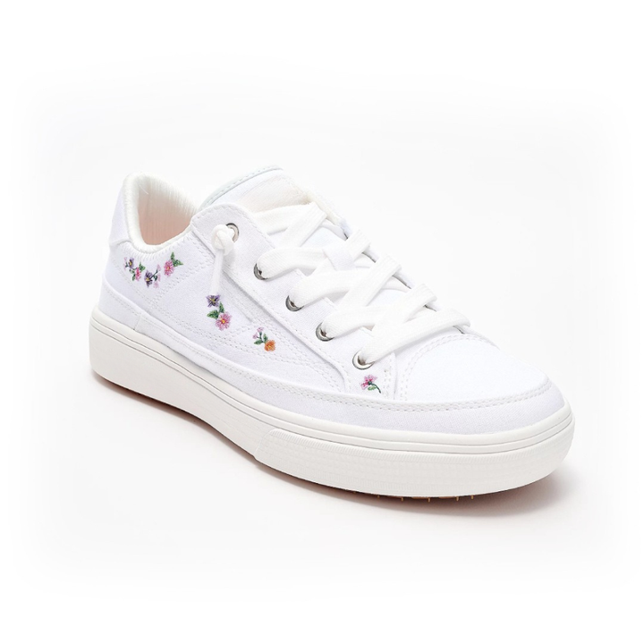 Comfortable Trainers for Women with Floral Embroidery Canvas Upper Lace Up Low Top Style