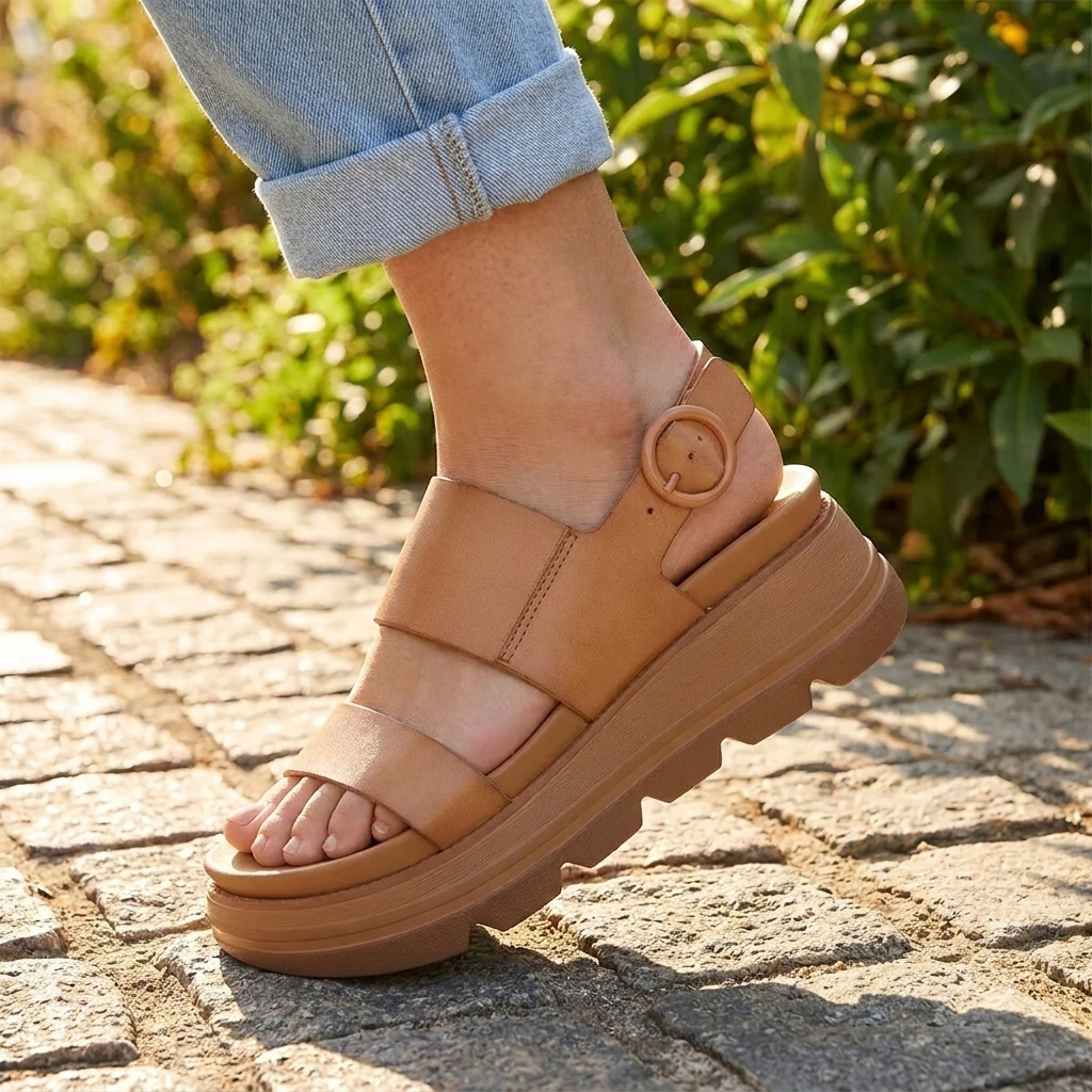 Comfortable Platform Sandals for Women with Wide Double Strap Slingback Chunky Lug Sole Style