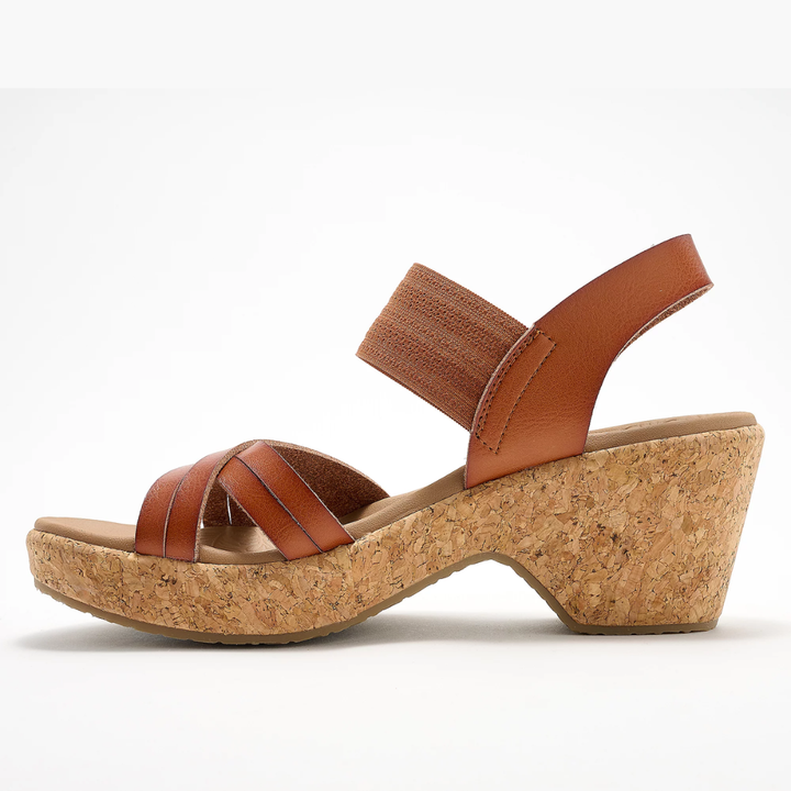 Comfortable Wedge Sandals for Women with Crossover Strap Cork Platform Elastic Slingback Style