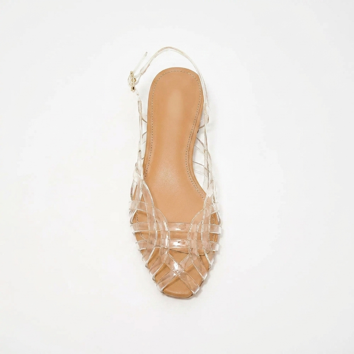 Comfortable Jelly Sandals for Women with Woven Cage Strap Closed Toe Slingback Flat Style