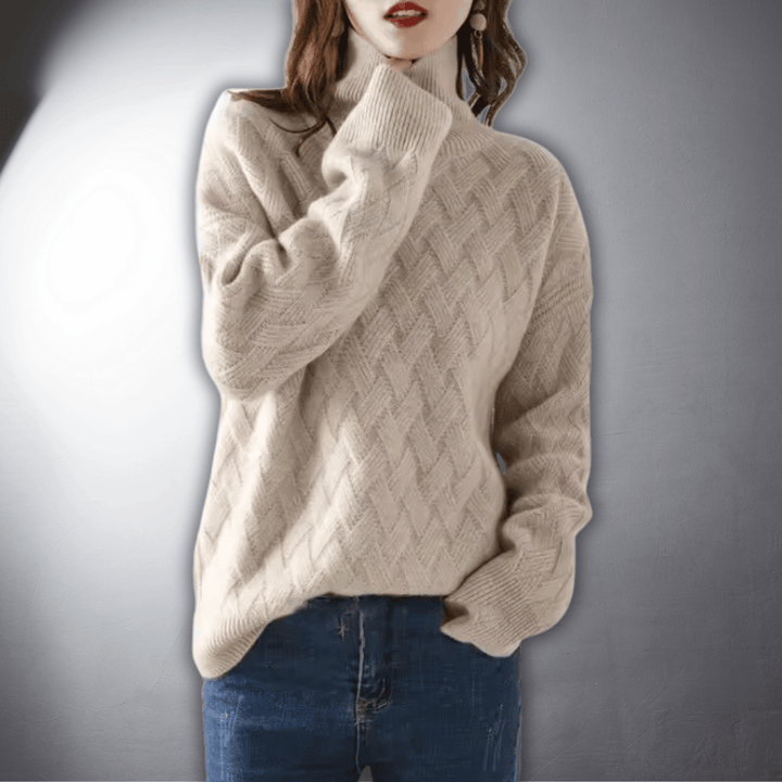 Comfortable Basketweave Knit Sweater for Women with Turtleneck Long Sleeve Relaxed Oversized Style