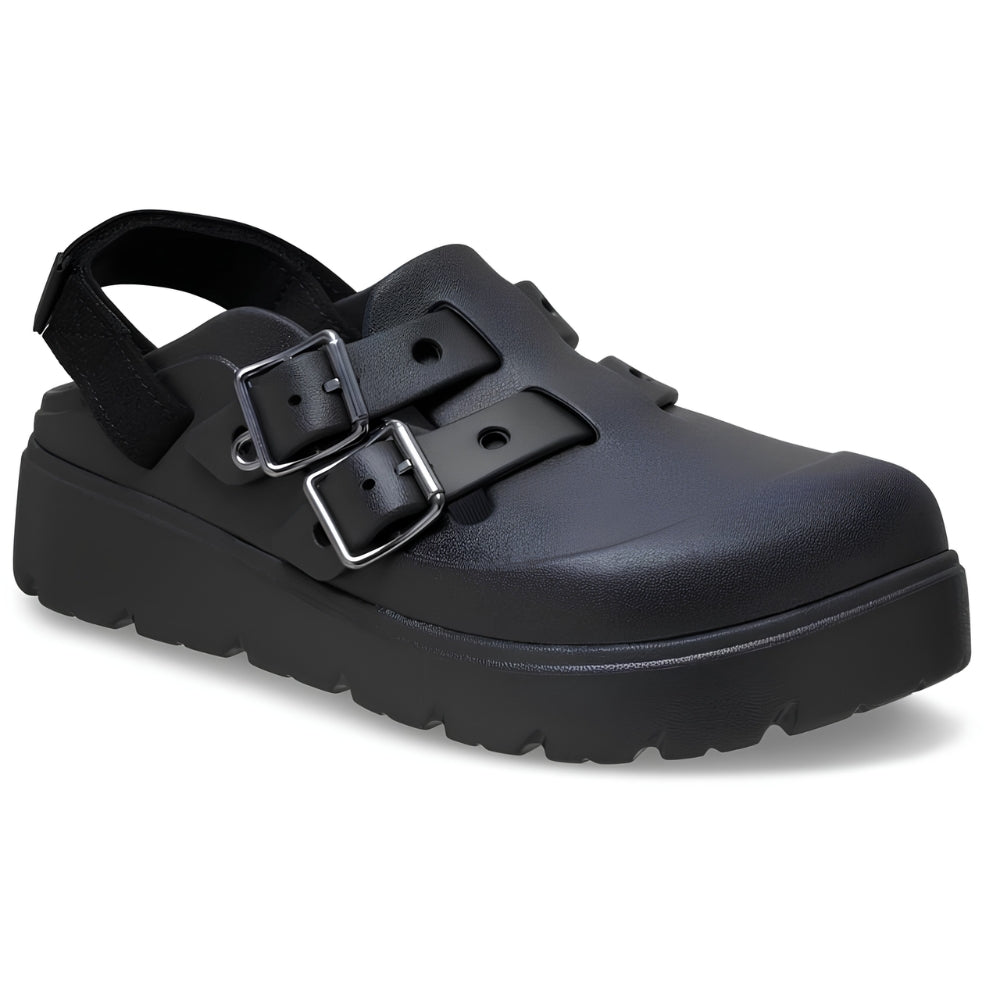Comfortable Clogs for Women with Double Buckle Strap Chunky Lug Platform Backless Slip On Style