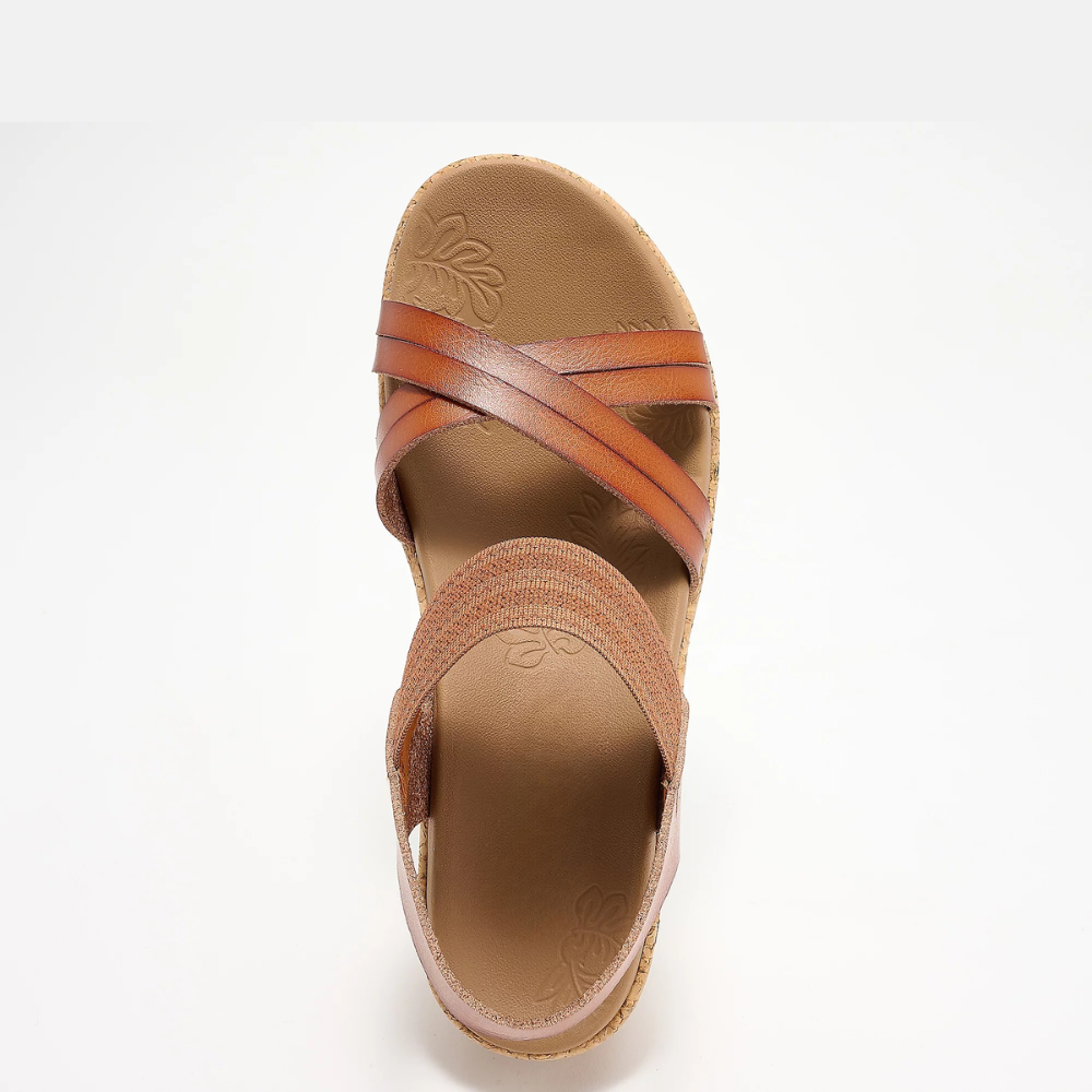 Comfortable Wedge Sandals for Women with Crossover Strap Cork Platform Elastic Slingback Style