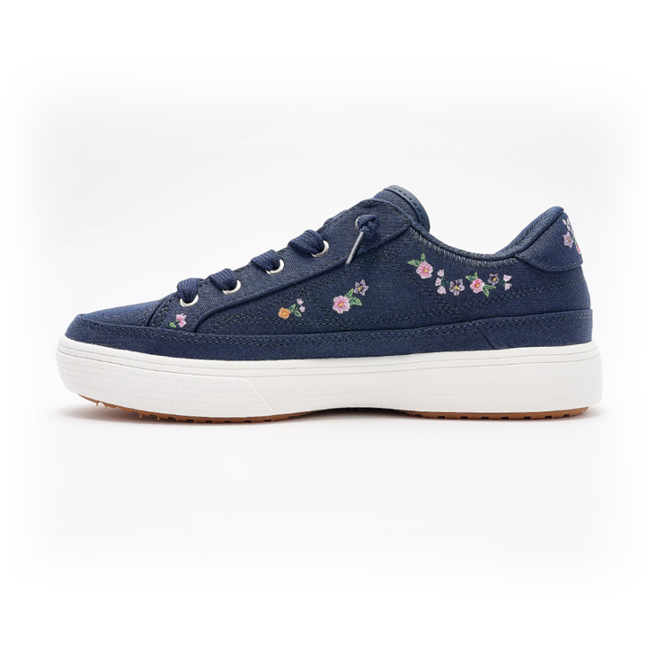 Comfortable Trainers for Women with Floral Embroidery Canvas Upper Lace Up Low Top Style