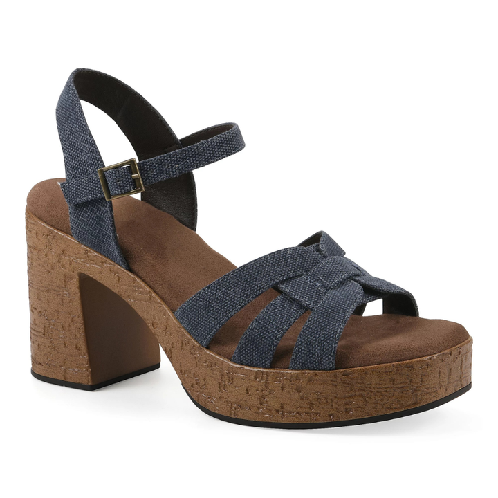 Comfortable Block Heel Sandals for Women with Woven Strap Cork Platform Ankle Strap Style