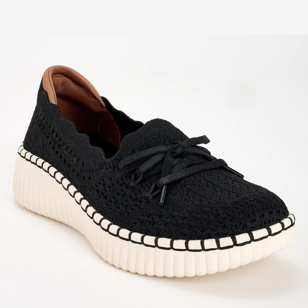Comfortable Loafers for Women with Scalloped Knit Upper Bow Detail Slip On Platform Style