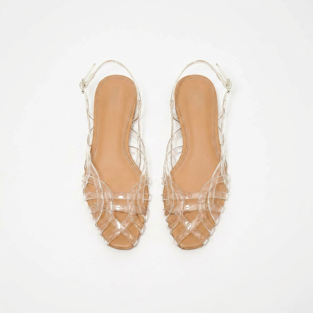 Comfortable Jelly Sandals for Women with Woven Cage Strap Closed Toe Slingback Flat Style