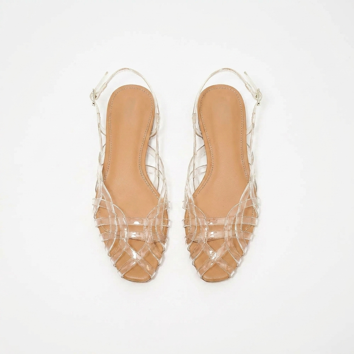 Comfortable Jelly Sandals for Women with Woven Cage Strap Closed Toe Slingback Flat Style